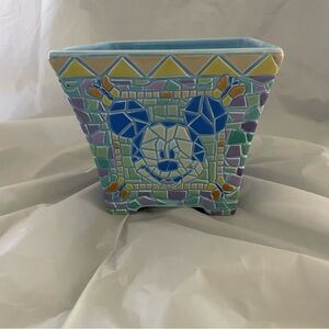 Disney Mosaic Mickey/Minnie Mouse Vase - Blue and Multicolor